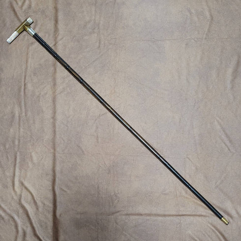 英国アンティーク 紳士用 バンブーステッキ 杖 純銀装飾 ホーンクラッチハンドル 91cm